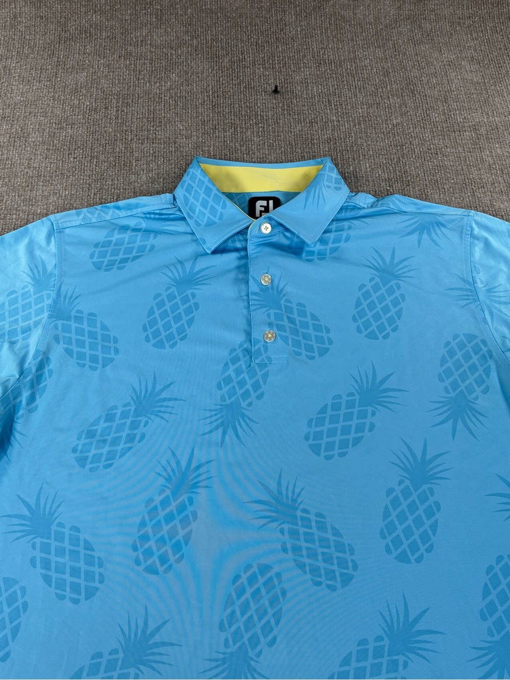 FootJoy Light Blue Pineapple Performance Polo with Yellow Collar Trim